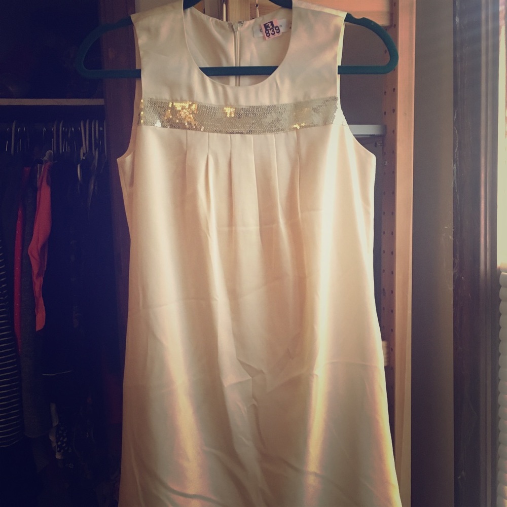 Calvin Klein Gold Shift Dress with Sequined Detail